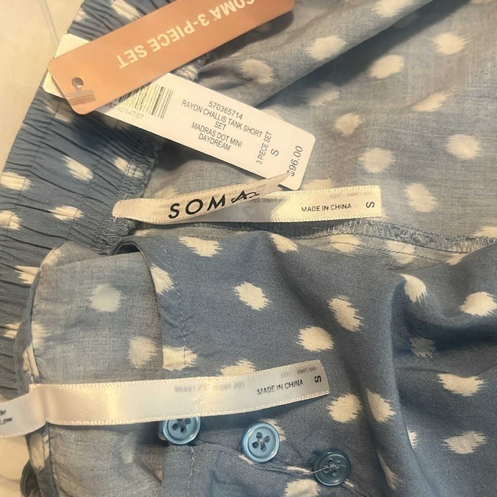 NWT Soma Rayon Challis Tank Shorts Bag Set Madras Dot Mini Daydream Size S - Picture 11 of 12
